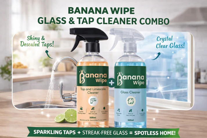 Banana Wipe Glass Cleaner Spray - 500ml I Tap and Limescale cleaner - 500ml I Combo