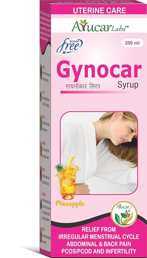 Gynocar Syrup - Ayurvedic Uterine Care & Womens Health Supplement | Relief from Hormonal Imbalance, Irregular Menstrual Cycle, Abdominal & Back Pain | Sugar-Free | 200 ml Ayucar Labs