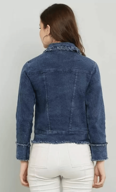 Saira Fashion Raw Edge Dark Blue Denim full sleevesJacket For Women view 2