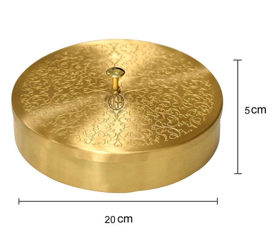 Pure Brass Spice Box (Masala Dani) Set With 1 Spoon And 7 Containers For Kitchen Floral Design. (8 Inch) view 2
