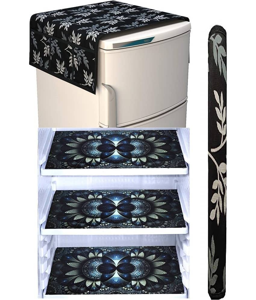 Laphino Polyester Floral Fridge Mat & Cover ( 97 55 ) Pack of 5 - Brown