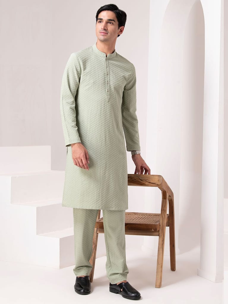 Tonal Emb Kurta Set view 2