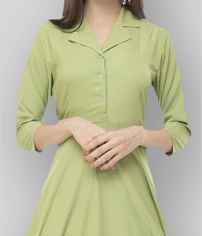 Rudrakriti Women Crepe Solid A-line Dress ( Green ) view 2