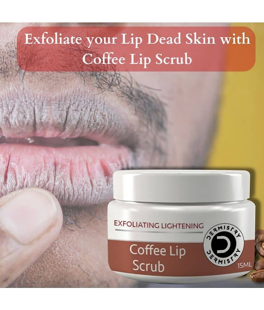 Dermistry Exfoliating Lightening Brightening Coffee Sugar Lip Care Scrub Olive & Coconut Oil Exfoliator Smoothens Damaged Dark Dry Dull Chapped Cracked Pigmented Lips Pigmentation Removal Unisex Use Combo Lip#stick Gloss Set Serum Cheek Tint Oil Gloss Mas view 2