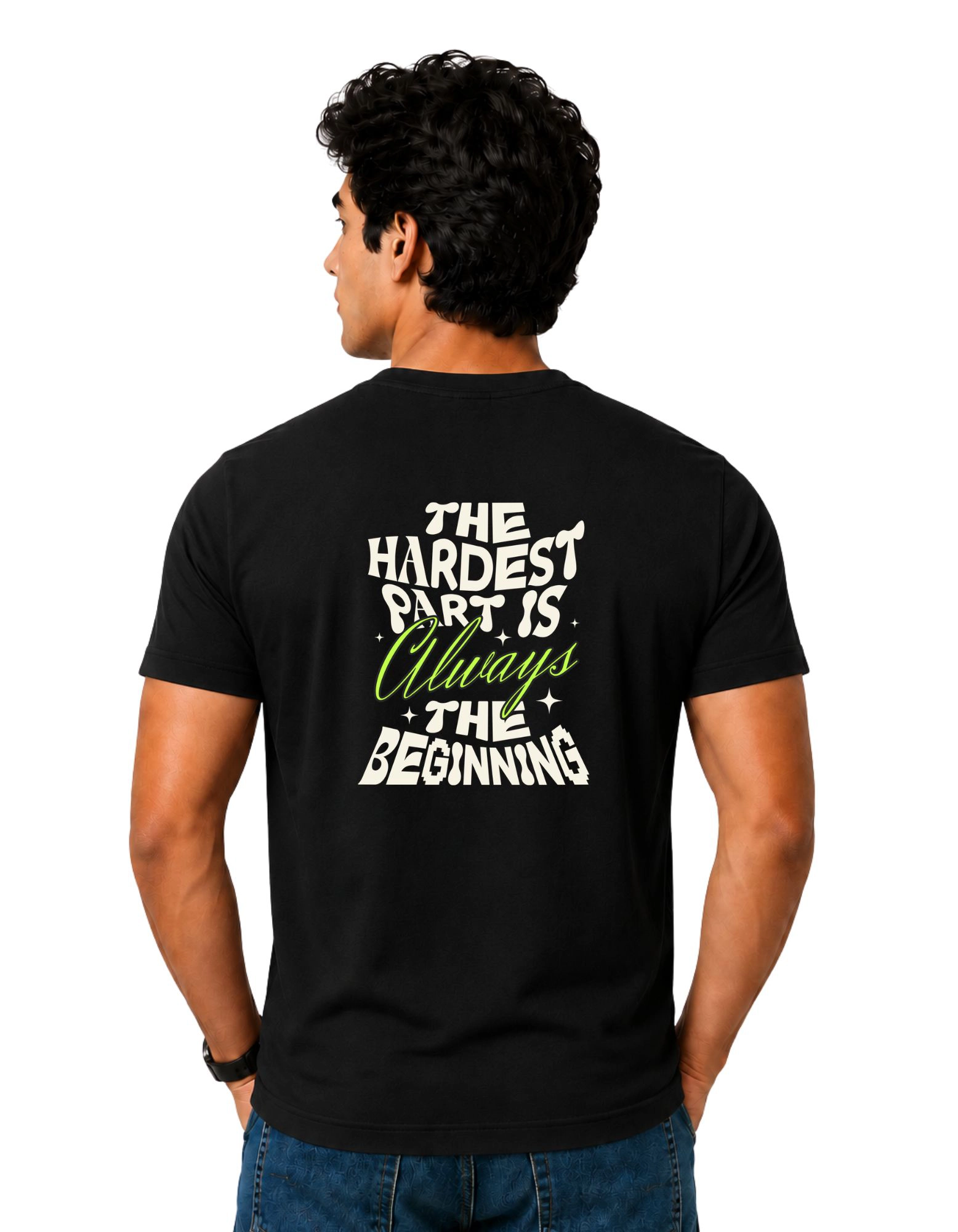 Always The Beginning Cotton Round Neck T-Shirt 180 GSM Black view 2