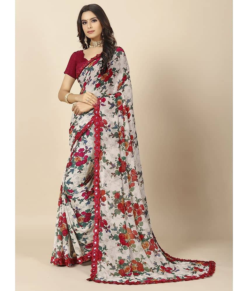 BLEESBURY Georgette Printed Saree With Unstitched Blouse Piece ( Black ) view 2