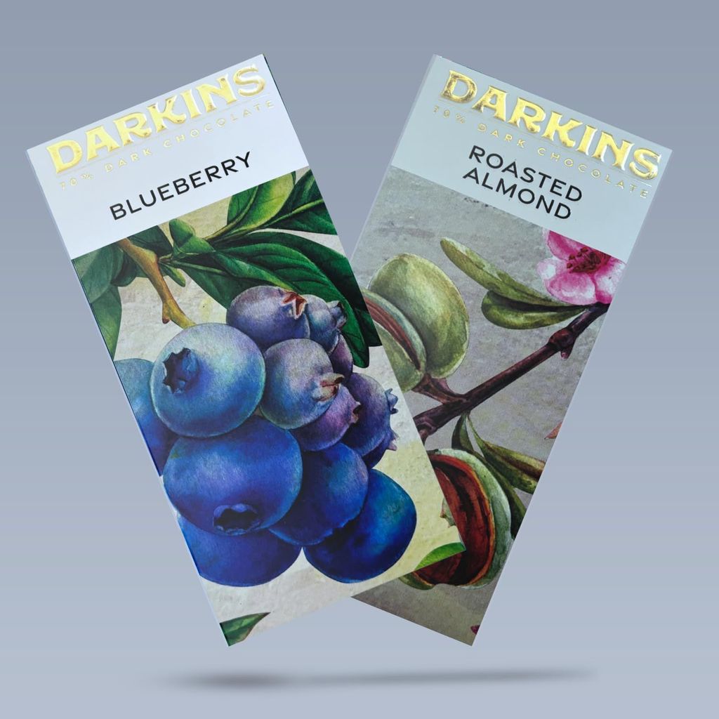 DARKINS Dark Chocolate | 70% Dark Chocolate With Blueberries | 70% Dark Chocolate With Roasted Almond | Dark Chocolate bar 4x50 Gm | Gluten-Free Chocolates | 50 Gm Each Pack of 4 view 2