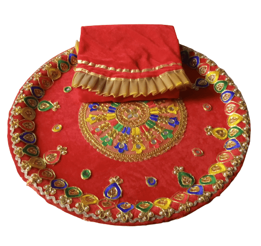 Big Traditional THAAL with GAUD Thaali Cover Only ( Set of Thaal & Maroon Velvet Cover )