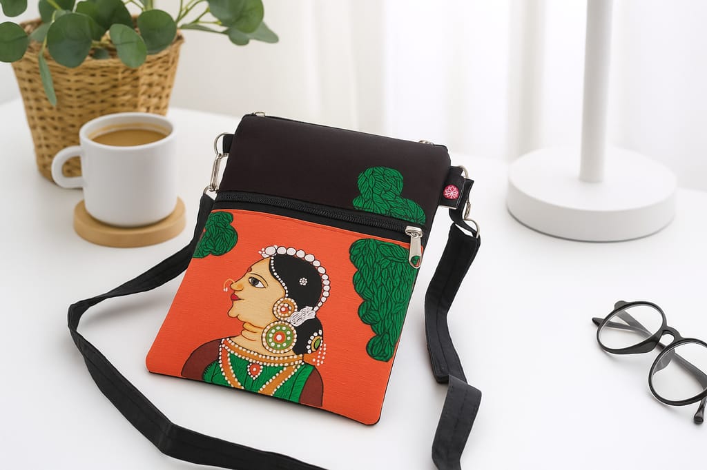 Hand-Painted Sling Bag – Traditional Art Motif view 2