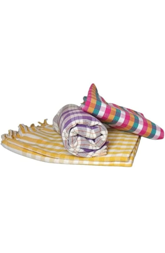JDE Handloom Checkered Cotton Multi-Purpose Towels - Absorbent & Durable