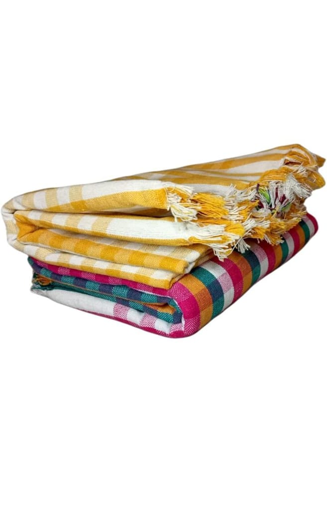 JDE Handloom Checkered Cotton Multi-Purpose Towels - Absorbent & Durable view 2