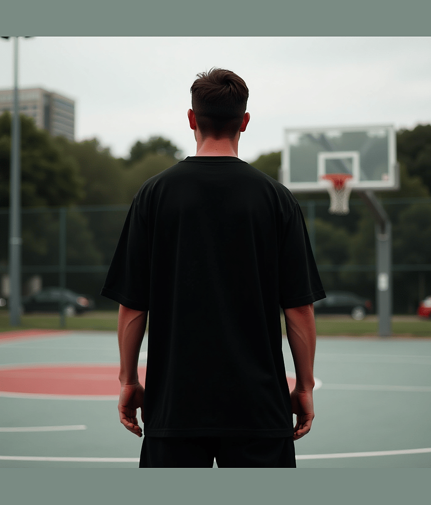 RodZen Cotton Blend Oversized Fit Printed Half Sleeves Men's Round T-Shirt - Black ( Pack of 1 ) view 2