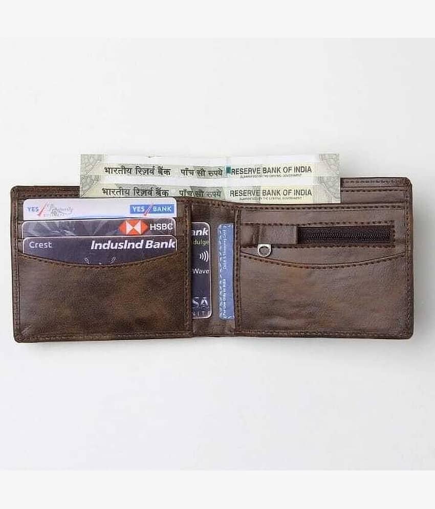 HRFSTAR PU Solid Men's Regular Wallet With 9 Slots For Card ( Brown , Pack of 1 ) view 2
