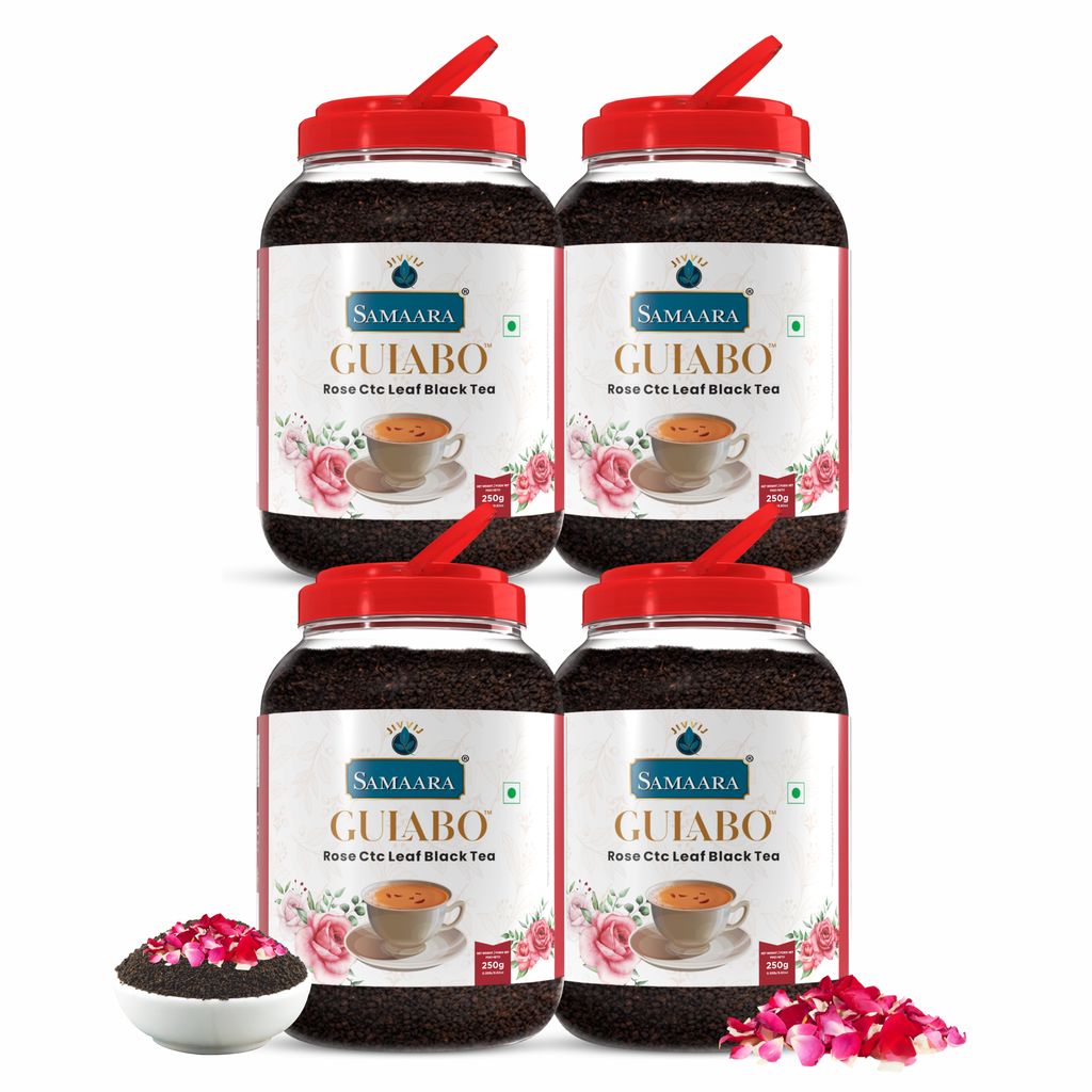 Jivvij Samaara Rose Black Tea | Flavoured CTC Assam Black Leaf Tea | Gulab Chai Patti Powder | Gulabo Jar