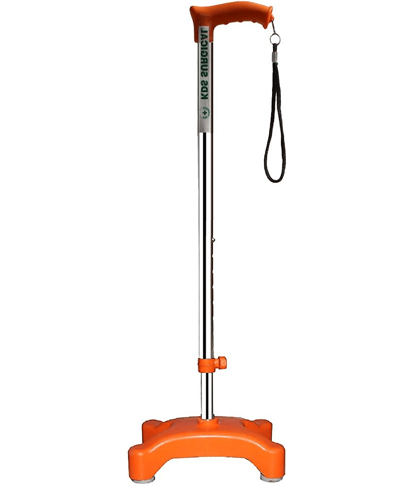 KDS SURGICAL 4 Leg Quadripod Chrome Orange Height Adjustable Steel Walking Sticks