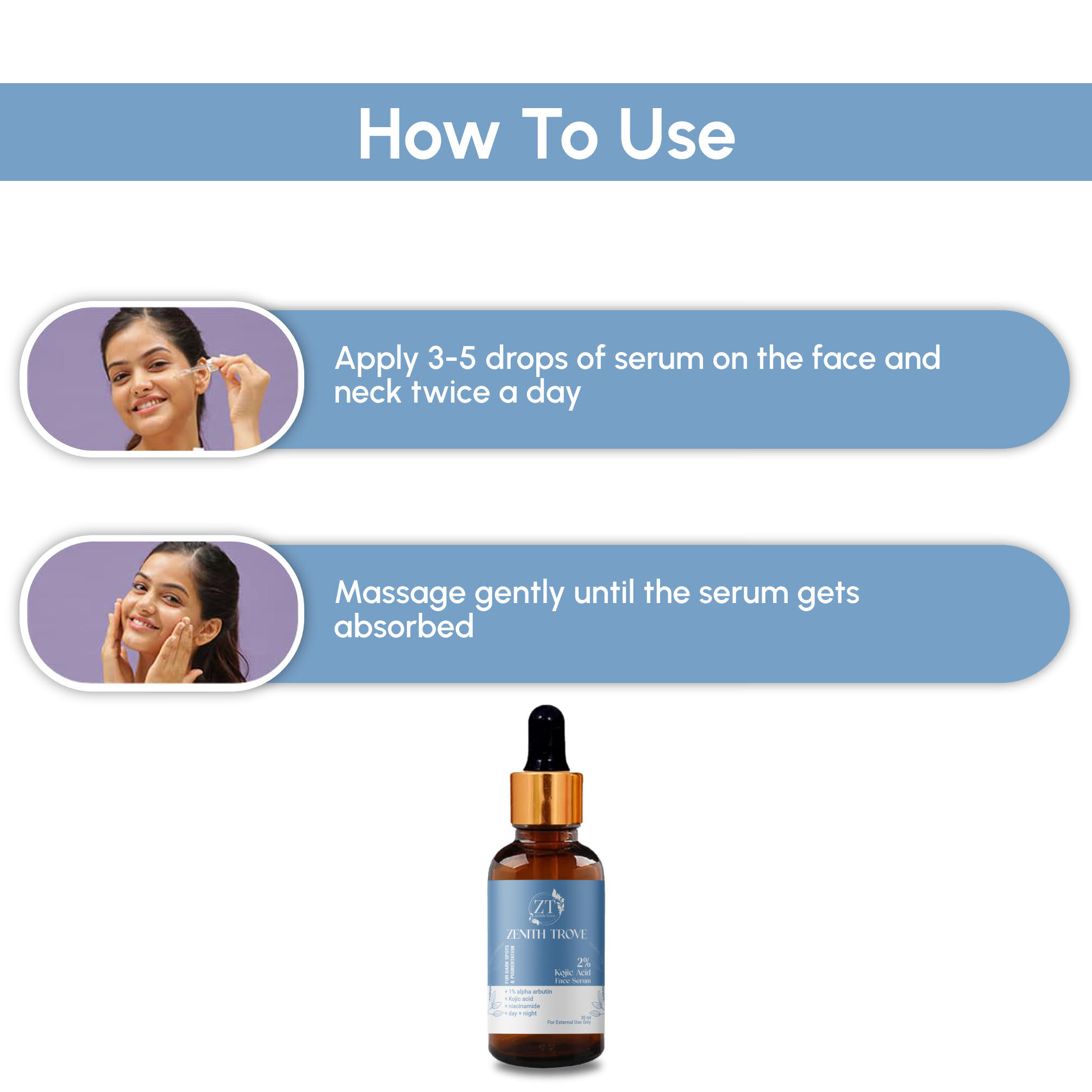 Zenith Trove Kojic Acid 2% Face Serum with Alpha Arbutin & Niacinamide | Dark Spot Corrector | Anti-Pigmentation, Skin Brightening, Day & Night Use, 30ml