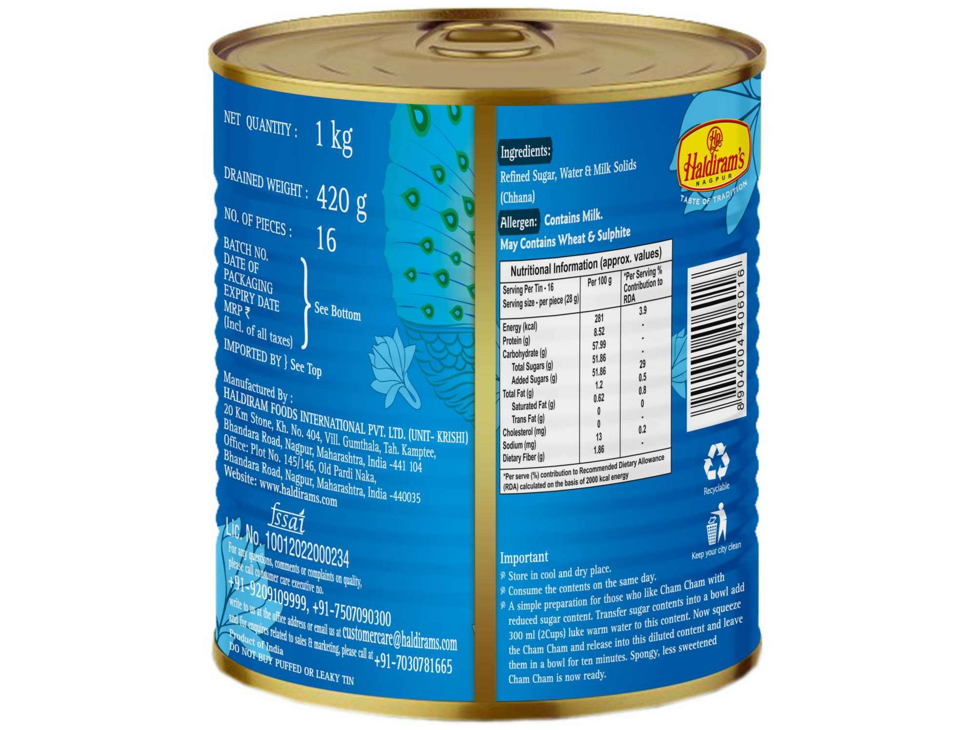 Haldiram's Cham Cham Tin Sweets - 1 Kg view 2