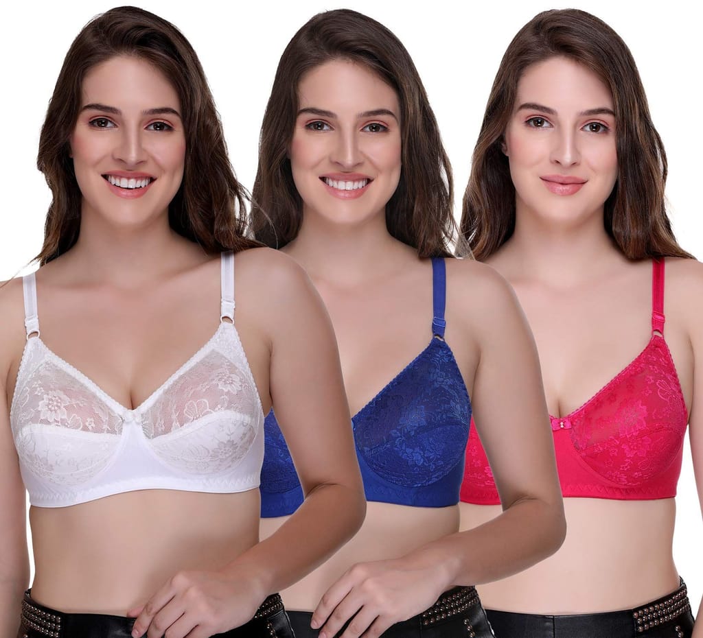 SONA Women's SL007 Lace Non-Padded Full Coverage Bra Pack of 3 view 2