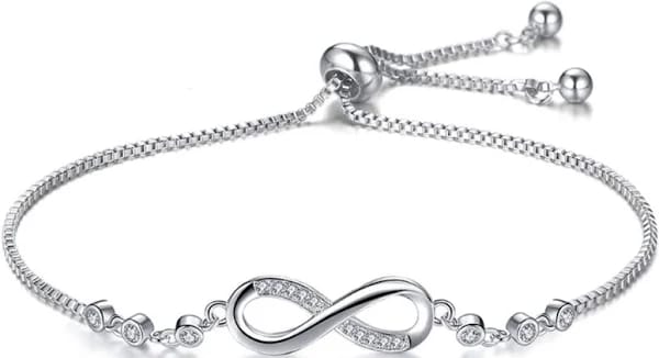 925 Sterling Silver Infinity Bracelet for Women, Adjustable Chain with Cubic Zirconia, Infinity Symbol Jewelry for Her