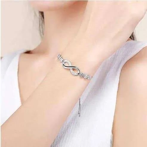 925 Sterling Silver Infinity Bracelet for Women, Adjustable Chain with Cubic Zirconia, Infinity Symbol Jewelry for Her view 2