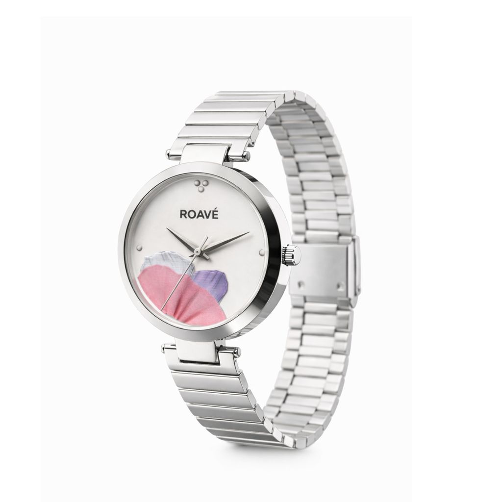 ROAVÉ Quartz Round Stainless Steel Band Casual Analog Watch For Women With Sliding Clasp - White view 2