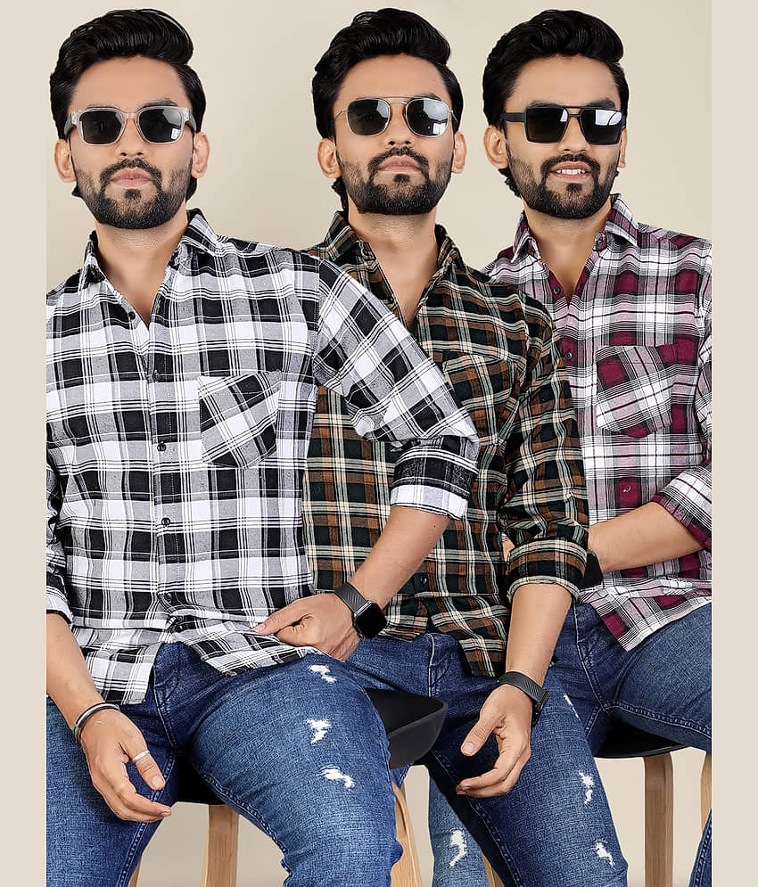 ADWYN PETER 100% Cotton Regular Fit Checks Full Sleeves Men's Casual Shirt - Multicolor 2 ( Pack of 3 )