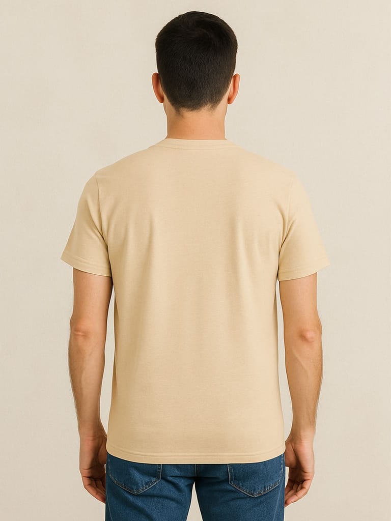 Cotton Beige Plain Round neck T-Shirt view 2