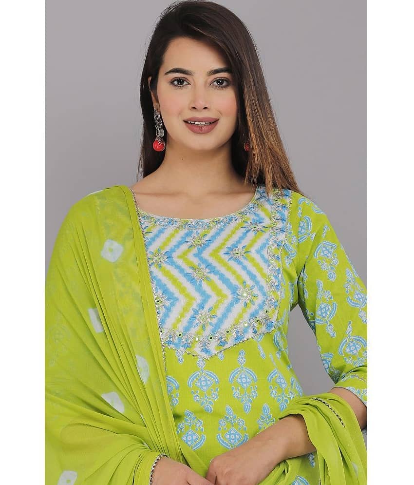 HIGHLIGHT FASHION EXPORT - Green Straight Cotton Women's Stitched Salwar Suit ( Pack of 1 ) view 2