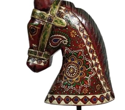 Wooden Hand-Painted Horse Stand For Home Decor, Living Room Decor, Bedroom Decor, Handmade Wooden Horse, Wooden Gift Item view 2