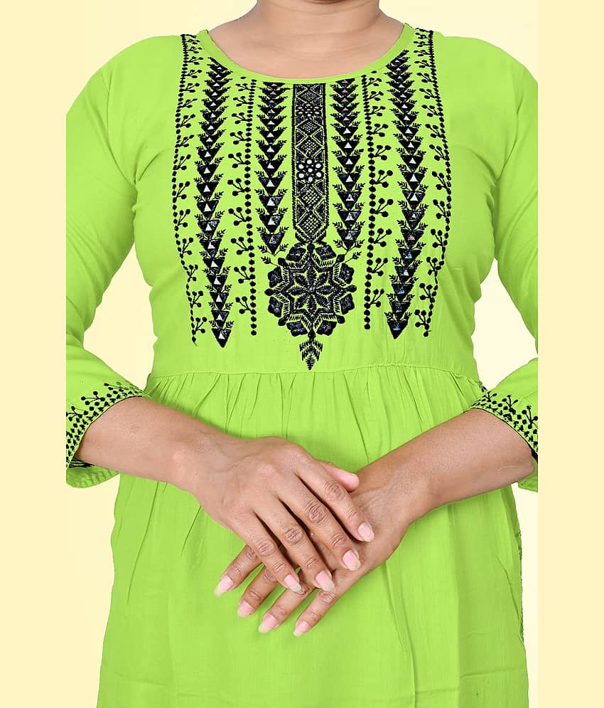 HAYA - Lime Green Rayon Women's Straight Kurti ( Pack of 1 ) view 2