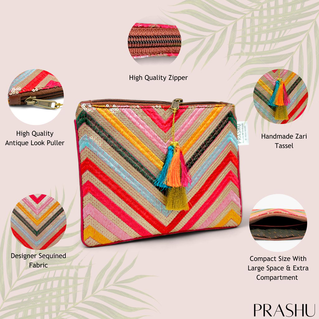 PRASHU Colorful Sequined Pencil Utility Pouch Makeup, Travel, Organizer Pouch Purse For Women & Girls view 2