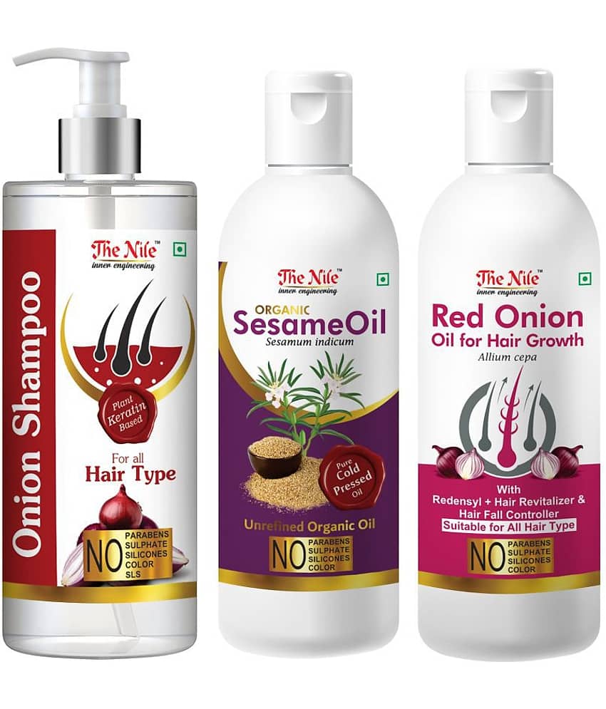 The Nile Red Onion Shampoo 200 ML + Sesame Oil 100 ML + Red Onion Oil 100 ML Shampoo 400 mL Pack of 3