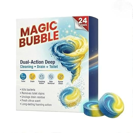 Magic Bubble Toilet & Drain Cleaning Tablets 24 Pack | Powerful Foaming Cleaner for Toilet Bowl, Sink & Pipes | Deep Cleaning Formula Removes Odor, Stains & Buildup