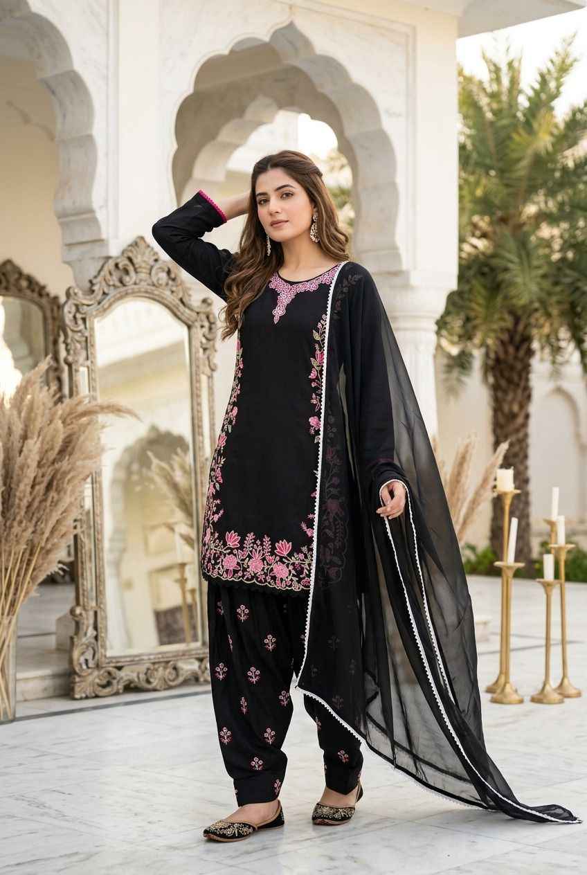 Heavy Roman Silk Suit Set for Festive Wear view 2