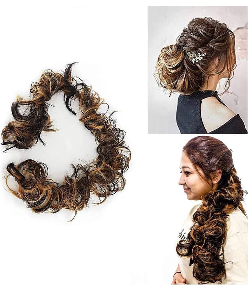 VSAKSH Curly Hair Wig Brown & Golden Highlight view 2