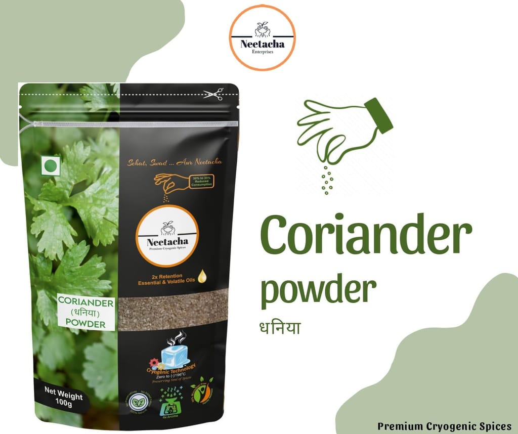 NEETACHA ENTERPRISES LLP Premium Cryogenic Coriander (Dhaniya) Powder I 100g I @ 35% reduced consumption I Rich in Aroma & Taste | No Artificial flavors or Coloring view 2