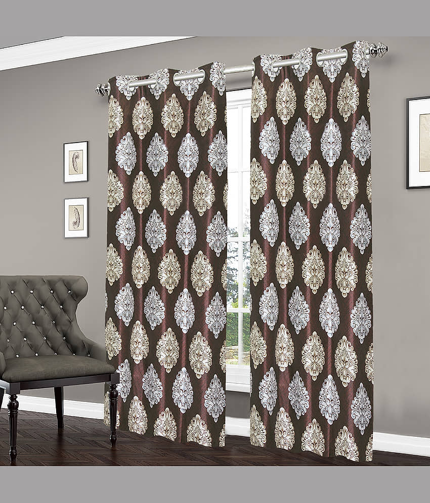 Home Candy Set of 2 Door Semi-Transparent Eyelet Polyester Brown Curtains ( 213 x 120 cm ) view 2