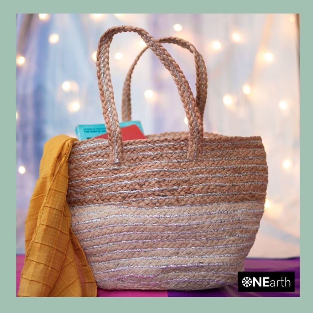 Brown and cream Jute Tote Bag view 2