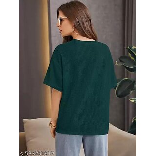 Wexam Style Women Green Printed Round Neck Short Sleeve Top view 2
