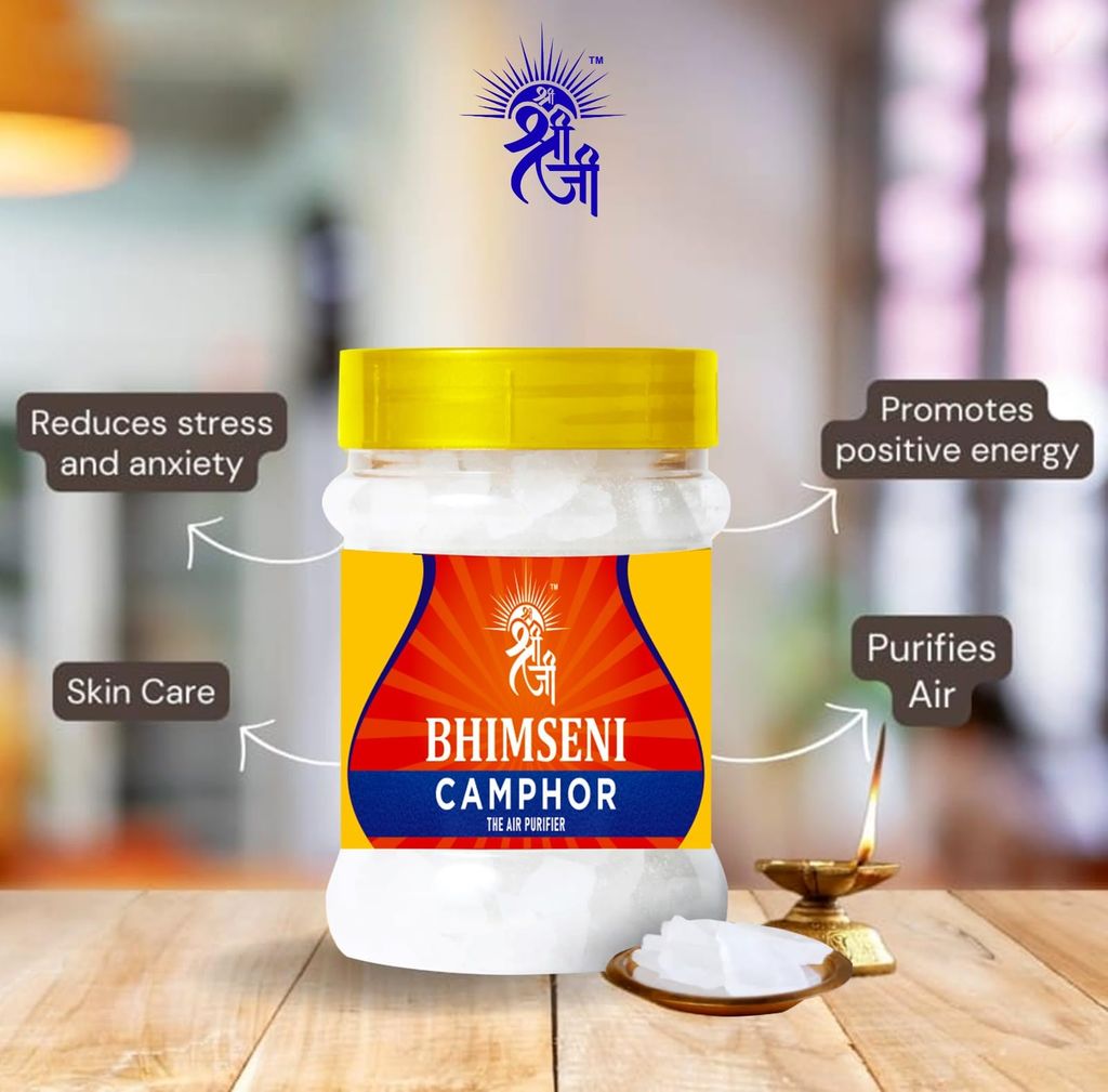 Shri Shriji Bheemseni Camphor 50 g � Pure Aromatic Flam Camphor for Pooja & Meditation � Natural Kapoor for Aarti, Diffuser & Spiritual Use � Long-Lasting Fragrance view 2