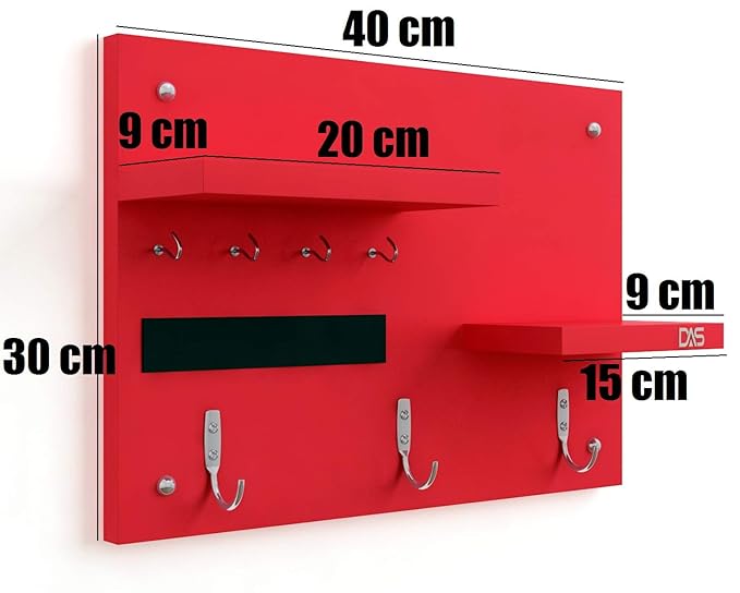 DAS Wall Mounted Home Dcor Key Chain Holder/Organizer Key Hooks with Double Wall Shelf Display Rack Red (7 Hooks)- Diana view 2