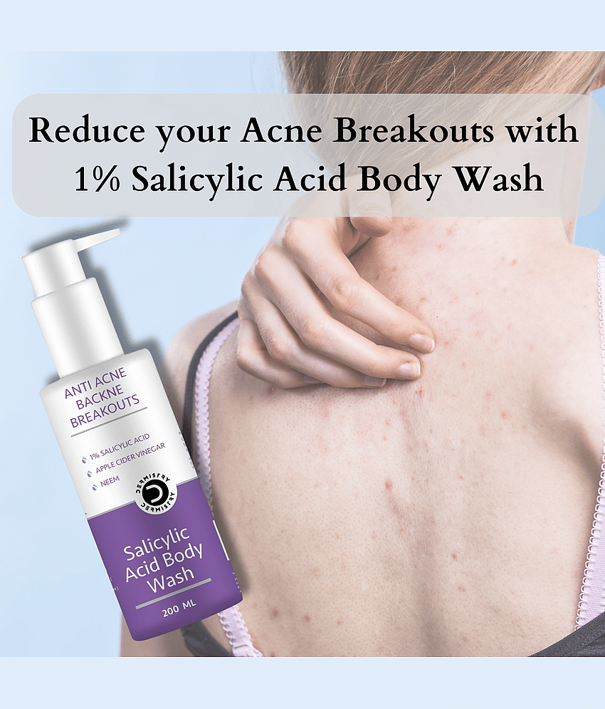 Dermistry 1% Salicylic Acid, Apple Cider Vinegar Neem Anti Acne Exfoliating Exfoliator Body Wash Preventing Backne Blemishes Breakouts Removes Excess Oil Face Men Women Whiteness White Glow Whitening Exfoliator D Tan Pigmentation Dark Spots Goree Gora view 2