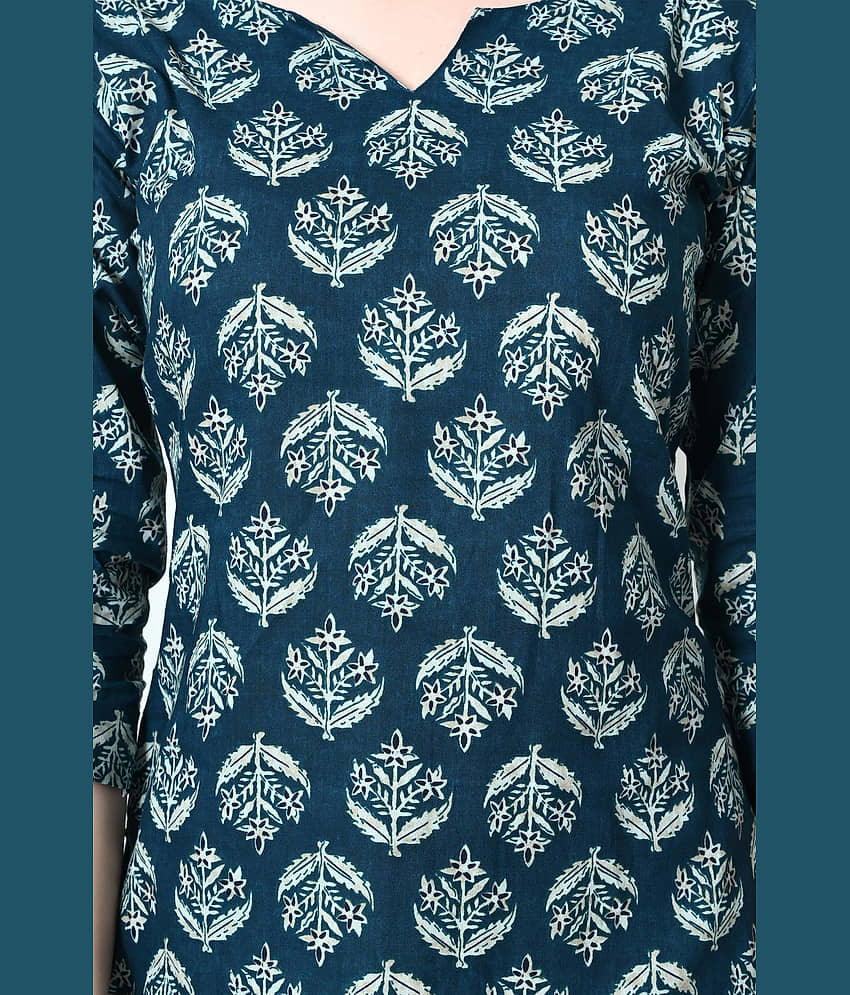 AMTHI 100% Cotton Printed Straight Women's Kurti - Teal ( Pack of 1 ) view 2