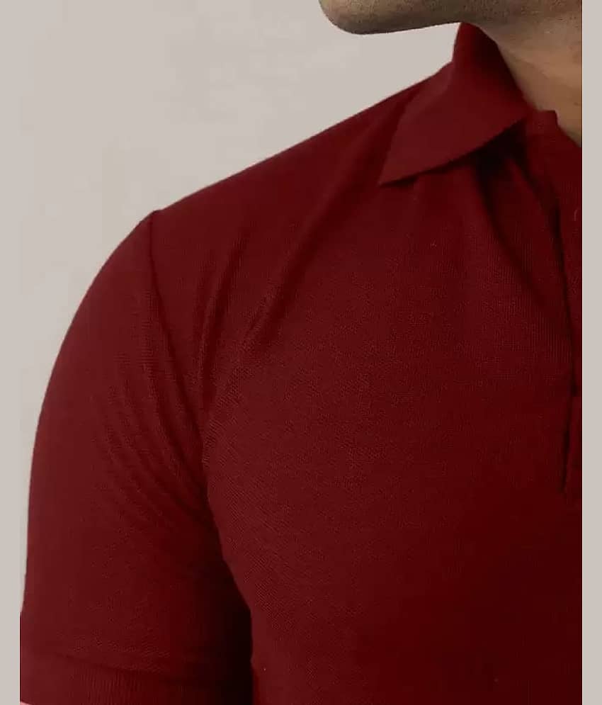 SKYRISE Pack of 1 Cotton Blend Slim Fit Solid Half Sleeves Men's Polo T Shirt ( Maroon ) view 2