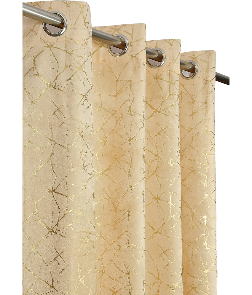 Kraftiq Homes Abstract Room Darkening Eyelet Curtain 7 ft ( Pack of 2 ) - Cream view 2