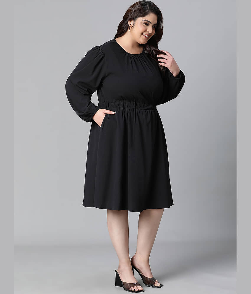 Oxolloxo Women Polyester Solid A-line Dress ( Black ) view 2