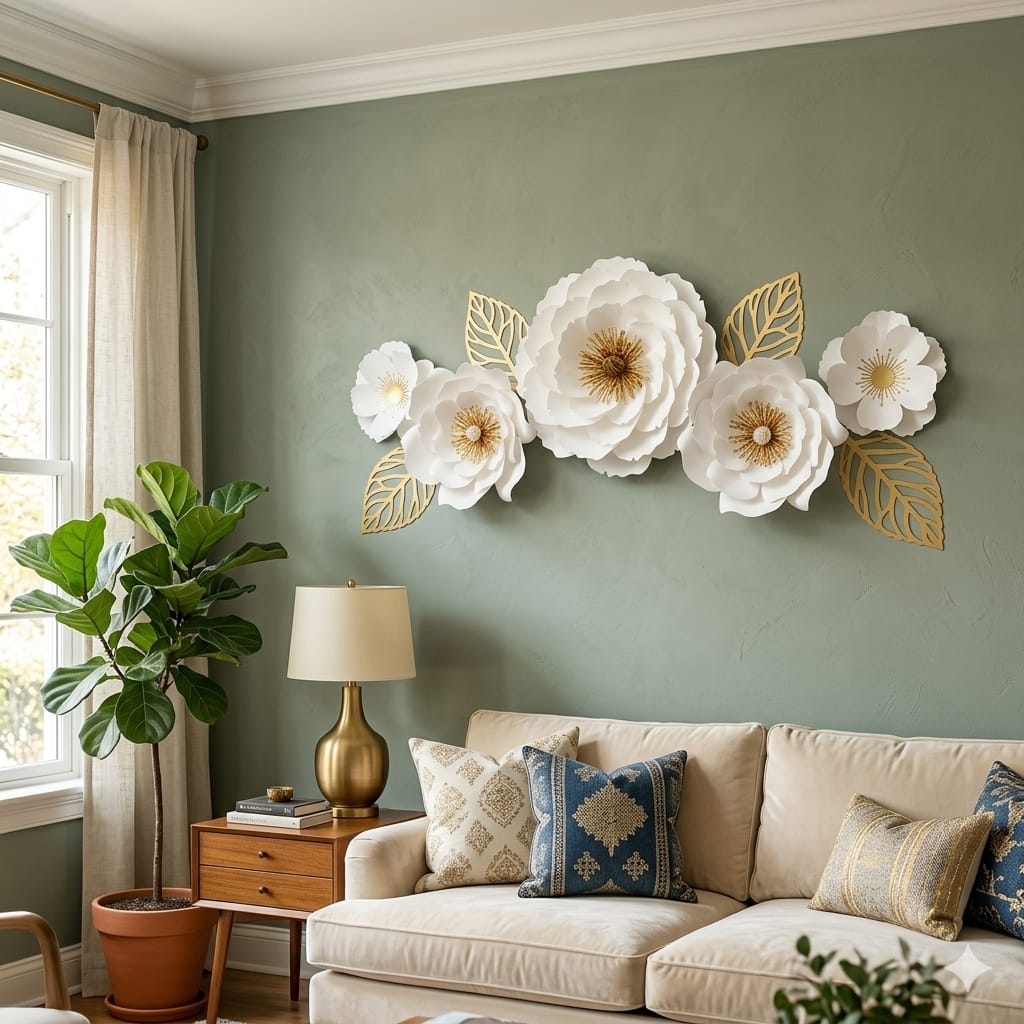 Luxury 3D Floral Wall Art Decor – Modern Abstract Flower Metal Wall Hanging for Living Room, Bedroom & Office | Premium Designer Home Interior Decoration Piece