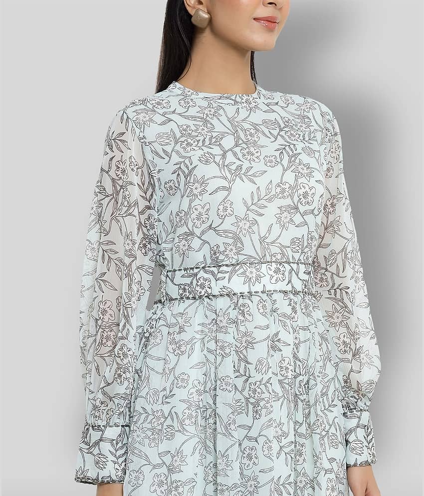 Juniper Women Chiffon Printed Ethnic Dress ( Light Blue ) view 2