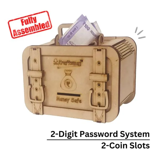 Briefcase-Style Wooden Money Bank for Kids & Adults Handcrafted Pine Wood Coin Box with 2-Digit Password Lock view 2