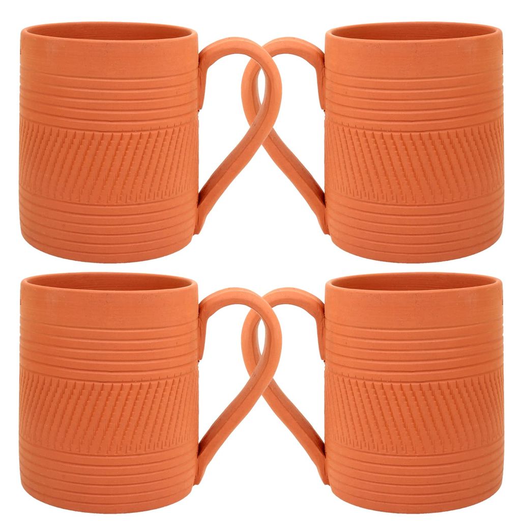Handmade Clay Mug with Unique Chevron Design, Perfect for Coffee, Tea, or Water view 2